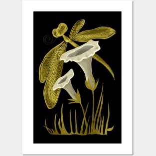 Dragonfly and lilies Posters and Art